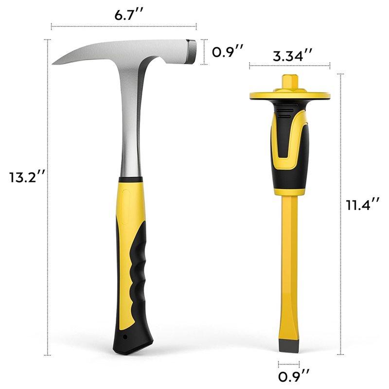 Sada geologických kladívek a vybavení(5 KS/SET), Kladivo na horniny 32 oz., dláto a bezpečnostní brýle, píšťalka