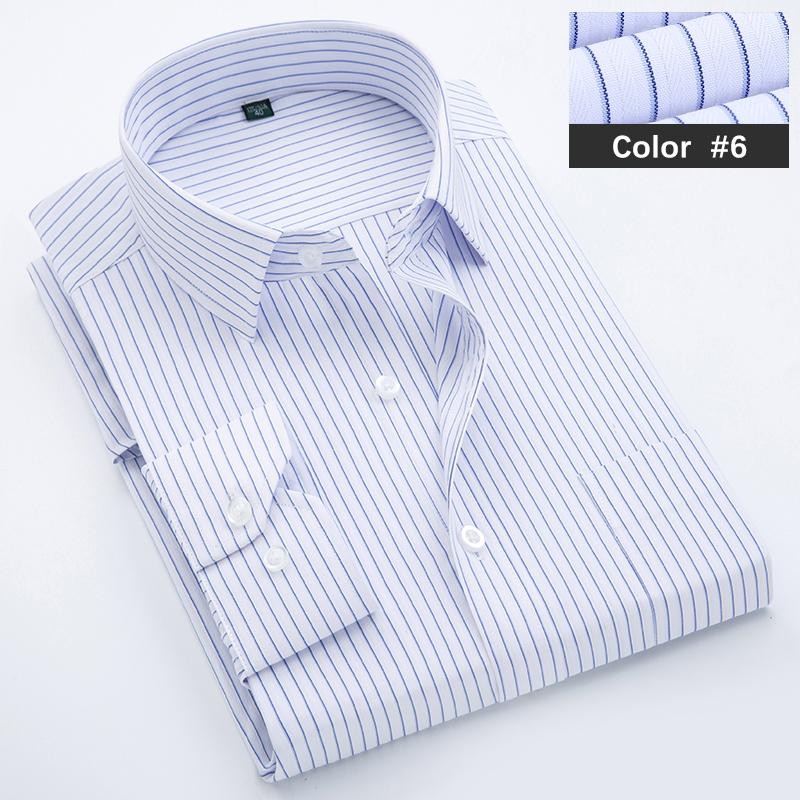Classic Blue Striped Business Casual Shirt Men's Autumn Slim Lapel Long Sleeve Office Banquet Wedding Formal Social Shirt