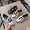 Kids Square Dance Performance Shoes Black Solid Color Girls Princess Shoe with Double Bow New Girls Leather Shoes Soft Sole