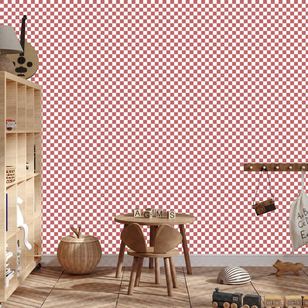 Checkerboard Wallpaper Coral, White and Red for Living Room and Bedroom 50x1000