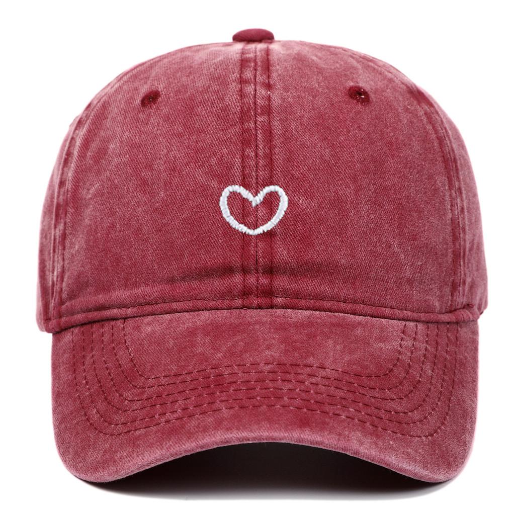 Embroidered Heart Cotton Baseball Cap With Curved Brim For Casual Outdoor Wear