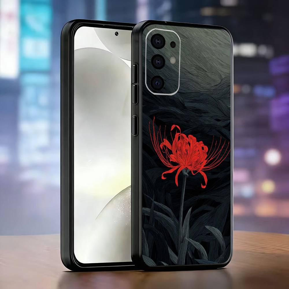 Red Spider Lily Flower of Hell Phone Case For Samsung S25,S24,S21,S22,S23,S30,Ultra,S20,Plus,Fe,Lite,Note,10,Black Cover