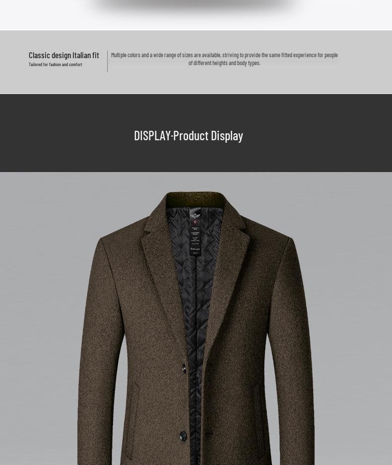 Men's Mid-Length Wool Coat - Autumn/Winter Casual Overcoat, 2025 Windbreaker for Middle-Aged Men