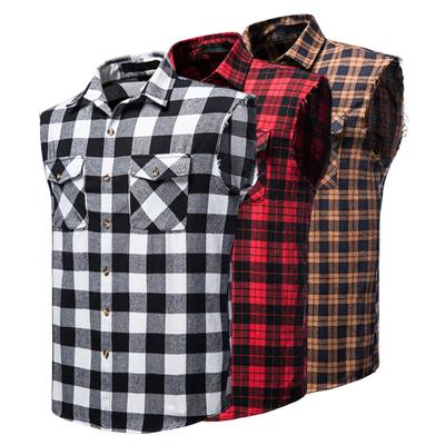 Shirt Vest Fashion Sleeveless 3D Cutting Casual Vest Men Plaid Print Waistcoat Top Men Vest Male Clothing