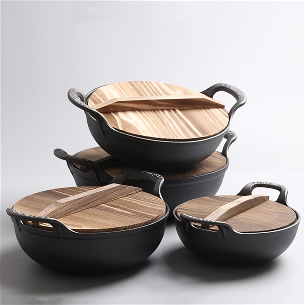 Wok in ghisa per brasatura e cottura a vapore Padella piatta antiaderente Pentola antiaderente
