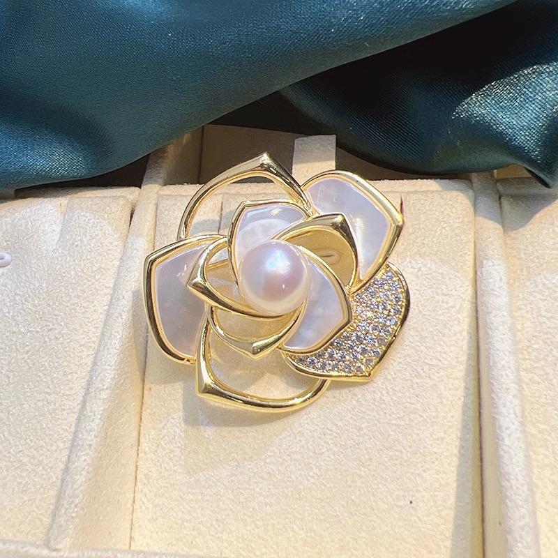 Luxury Pearl Rose Brooch: Women's Camellia Coat Pin Accessory