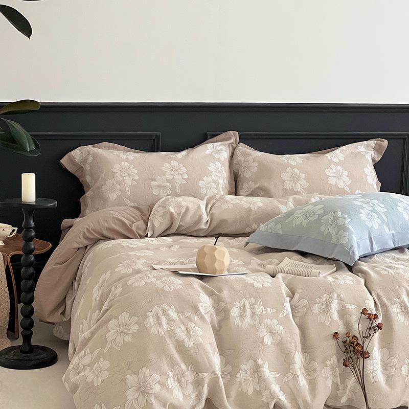 

Cotton 60 yarn-dyed jacquard 4pcs set, pure cotton small floral high-end light luxury Chinese class A maternal and infant grade 4pcs set 1.8m bed sheet 4pc quilt 200 * 230