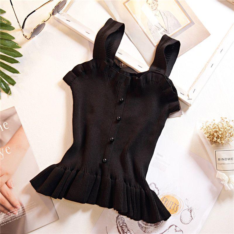 Retro Cropped Knitted Camisole: Fashionable & slimming women s top for stylish layering. One Size чёрный