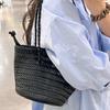 New Summer Hand-held Vegetable Basket, French Retro PU Leather Hand Woven Bag, Water Bucket Bag