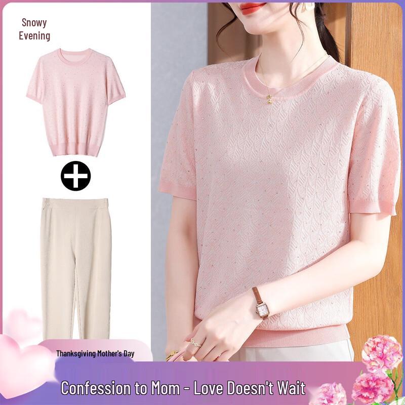 XUEXI Women s Summer Short Sleeve T-Shirt Blouse Set 3XL