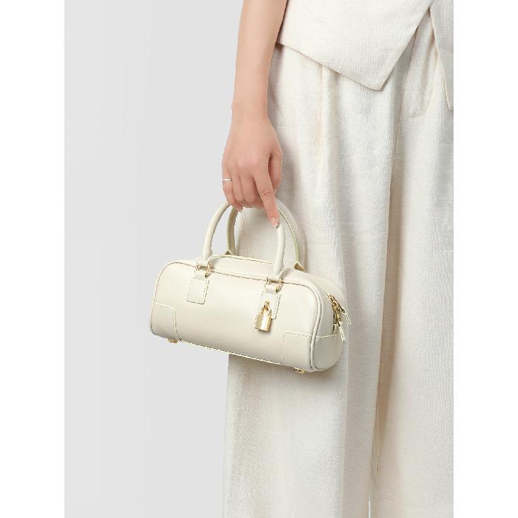 Niche Design Genuine Leather Vintage Underarm Bag New Bowling Bag Boston Underarm Bag Shoulder Bag Women's Bag