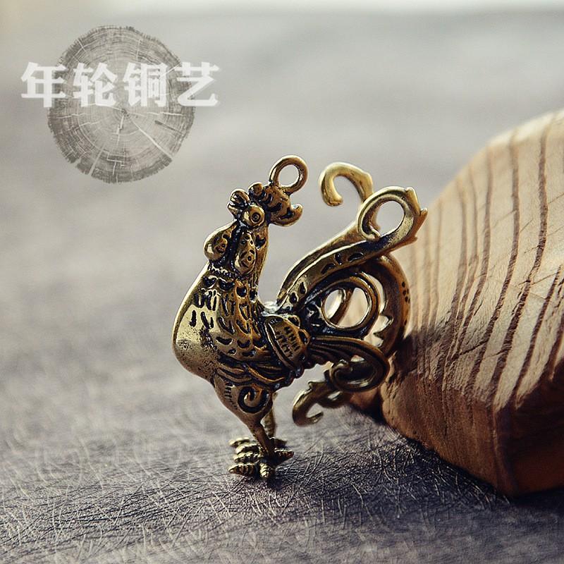 Handcrafted Brass Rooster Keychain Pendant Decorative Animal Figurine Bag Car Home Office