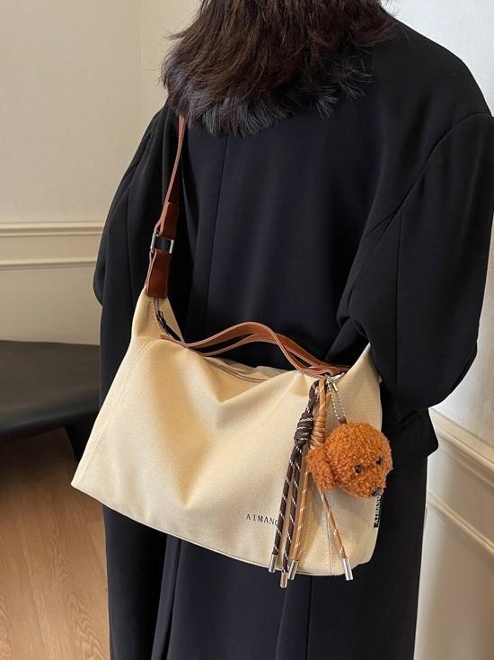 Canvas Shoulder Bag For Women With Large Capacity And Zip Closure For Daily Use