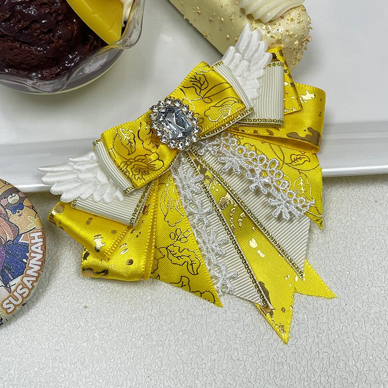 New Cosplay Anime Dance Bow Brooches for Women Fabric Lace Bowknot Crystal Shirt Dress Collar Pins Handmade Accessories