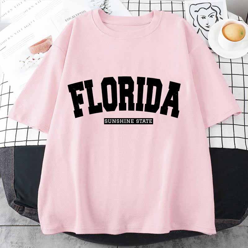 Florida Street City Print Women T-Shirts Summer Brand Short Sleeve High Quality Cotton Tshirt Oversized Loose Tops Casual Tees