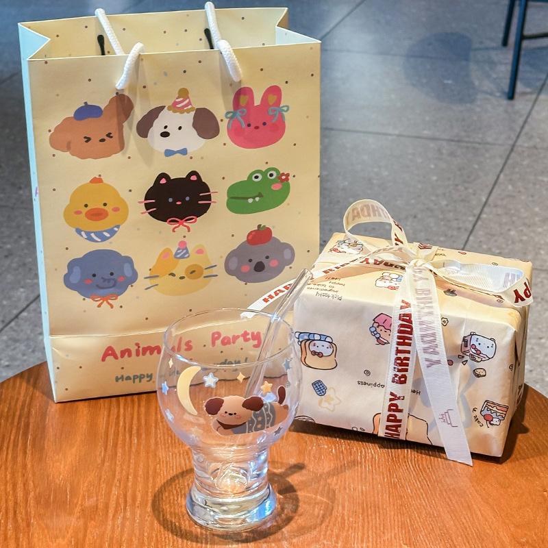 High-value cute rabbit glass juice milk cup household beer cup girls birthday gift gift box