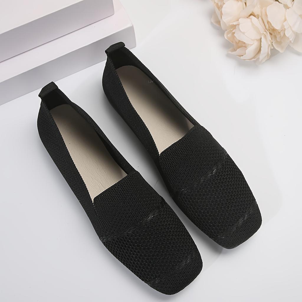 Women's Solid Color Daily Shoes, Slip On Soft Sole Flat Breathable Knitted Shoes, Lightweight Low-top Shoes