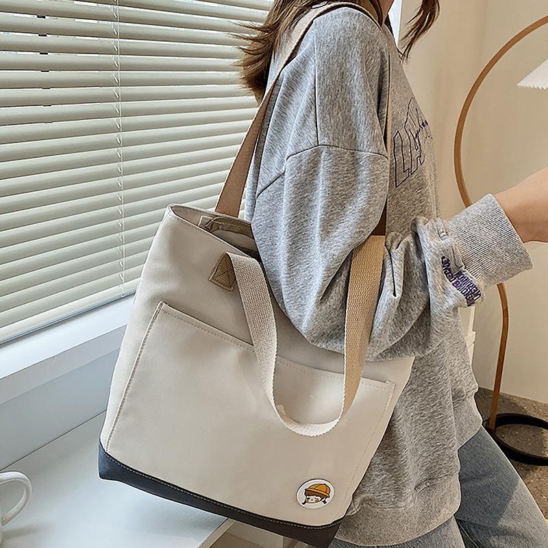 

Bag Women S Canvas Bag Commuter Large Capacity Shoulder Bag Versatile College Student Class Cloth Bag бежевий