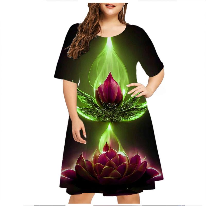 

6XL Большие размеры Летние платья для женщин Одежда Растительный цветочный принт Короткий рукав Свободное платье Повседневный ретро-сарафан с круглым вырезом Vestidos 6XL