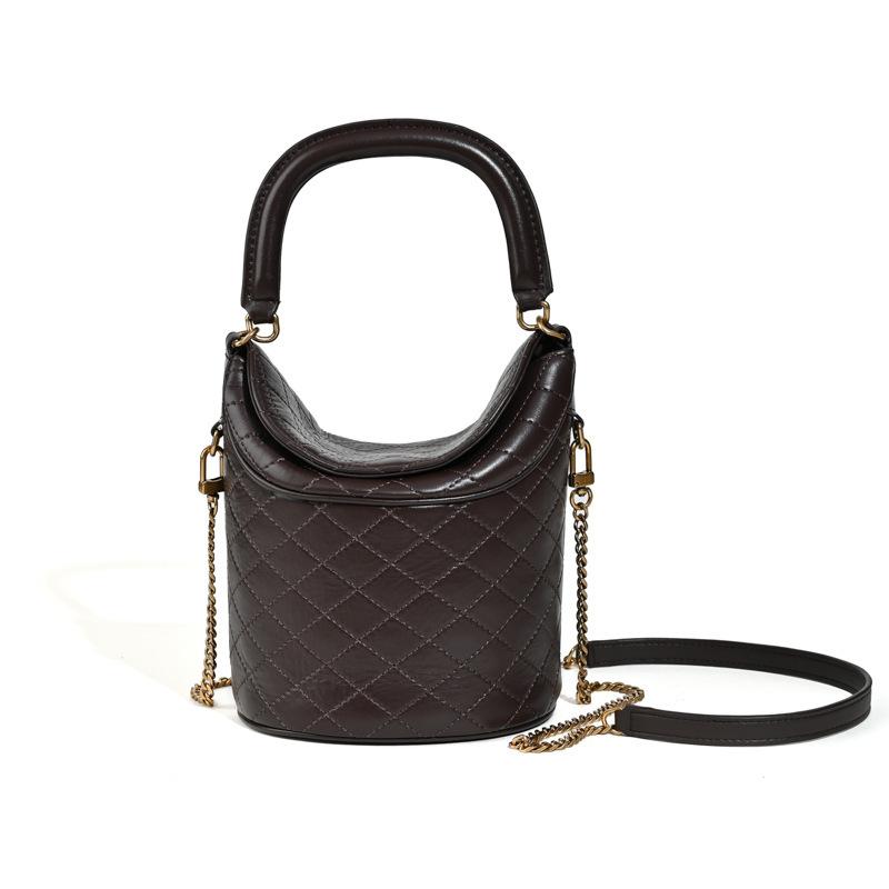 New Leather Bucket Bag Classic High-end Sense Versatile Diamond Chain Fashion Messenger Women's Bag