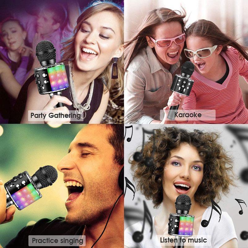 Amazmic Karaoke-Mikrofon für Erwachsene, Kabelloses Bluetooth-Mikrofon zum Singen, Tragbare Karaoke-Maschine mit LED-Leuchten