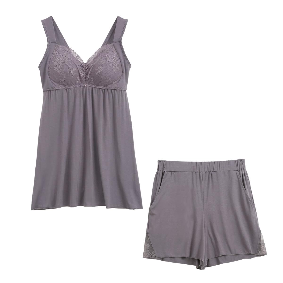 

bloomingFLORA Loungewear Pajama Camisole with Night and Size M Size Set, Cups, Bra, Shorts, One-Piece Set, (CGY-Charcoal Gray, L)