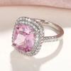 Aesthetic Pink Cubic Zirconia Engagement Rings for Women Luxury Silver Color Band Temperament Sweet Lady's Party Jewelry
