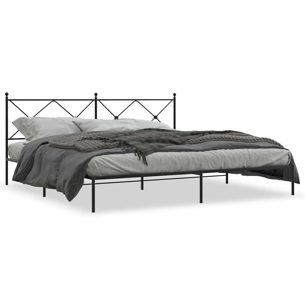 Metal Bed Frame with Headboard Black 193 X 203 Cm