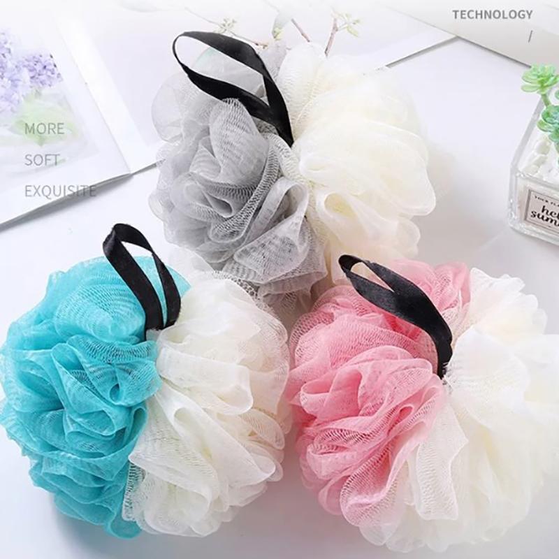 Große zweifarbige Duschbälle, bunte, weiche, gefrostete Schaumbadblume aus PE, weiches Schrubbernetz, zweifarbige Badeblume