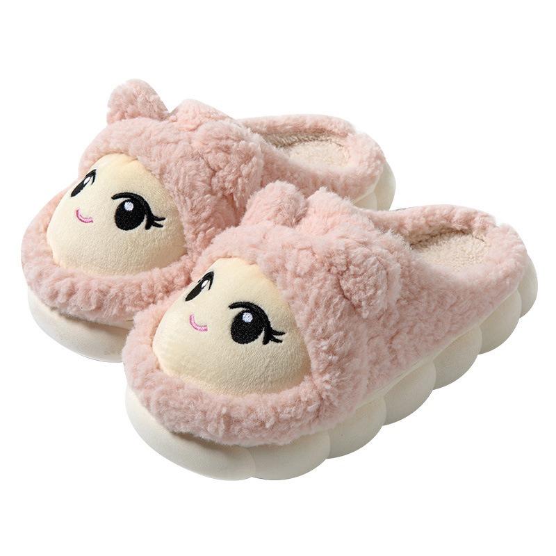 Cartoon Cotton Slippers Women's Autumn and Winter Warm and Comfortable Thick-soled Indoor Household Cute Plush Confinement Shoes