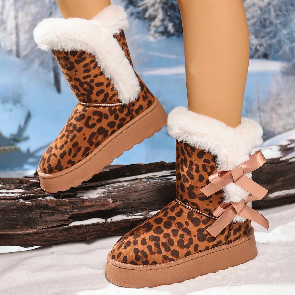 Stivali da Neve con Zeppa da Donna Inverno 2025 Nuovi Punta Rotonda Versatili Pile Ispessito Gambale Corto Neve Cotone