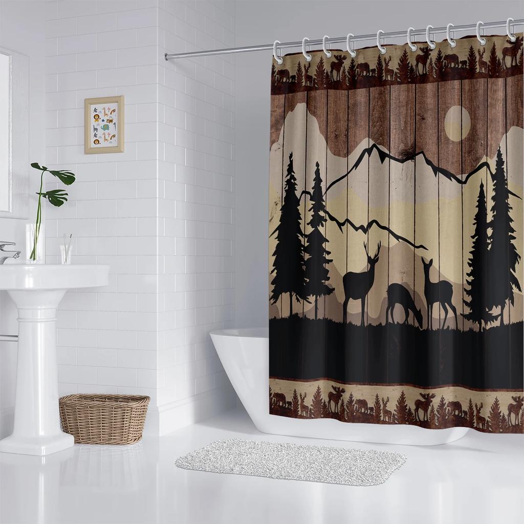 1PC forest and animal pattern printed shower curtain, waterproof, washable, with 12 hooks, bathroom shower, bathtub, home use