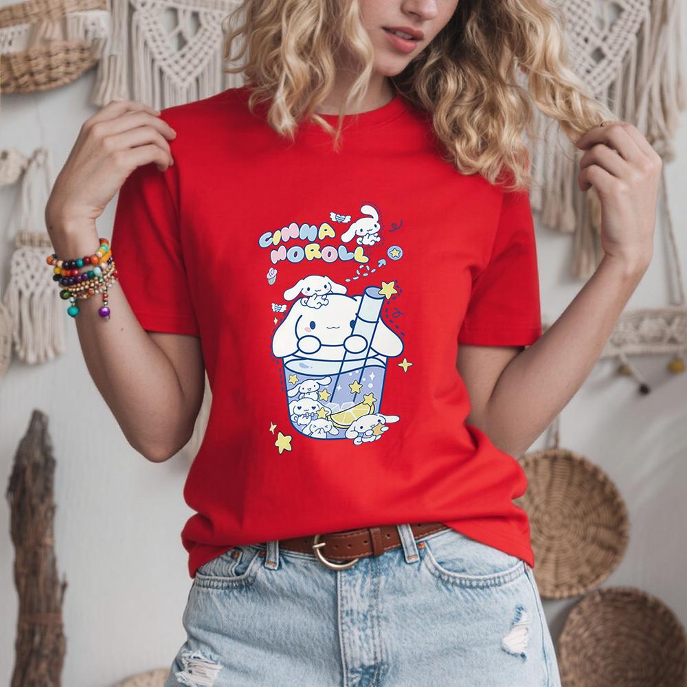 

Cinnamoroll Starry Sweet Drink Print Cotton T Shirt for Women Casual Comfortable Everyday Wear S