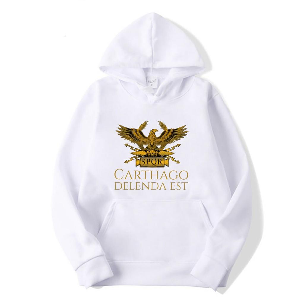 Ancient Classical Roman History Carthago Delenda Est Latin  Sleeve SPQR Hoodies Imperial Golden Eagle Hoodies