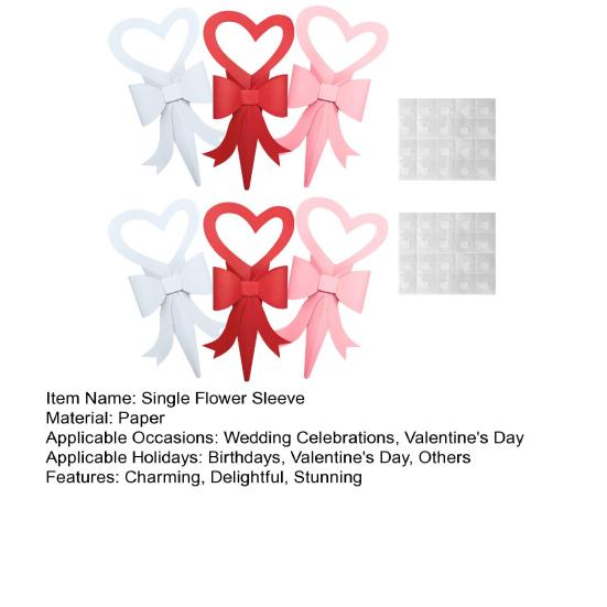 6 Pcs Single Flower Sleeves Paper Love Heart Floral Gift Flower Bouquet Wrapping Box
