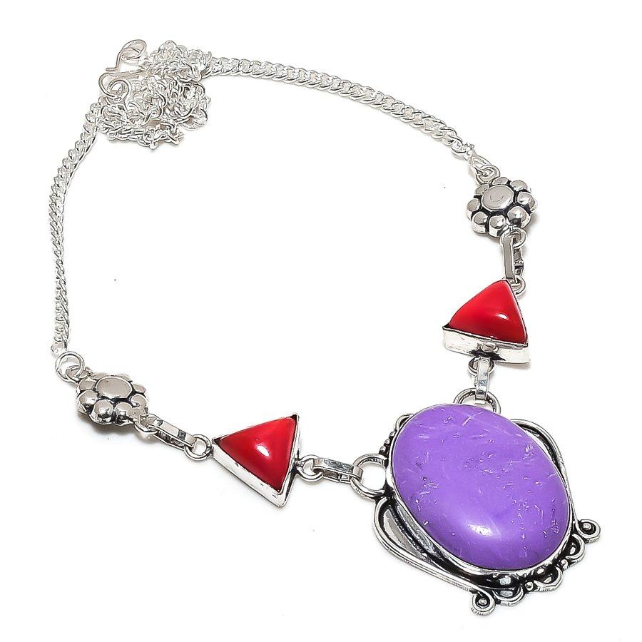 Natural Purpurite, Coral Gemstone 925 Sterling Silver Jewelry Necklace 18" Q6C42