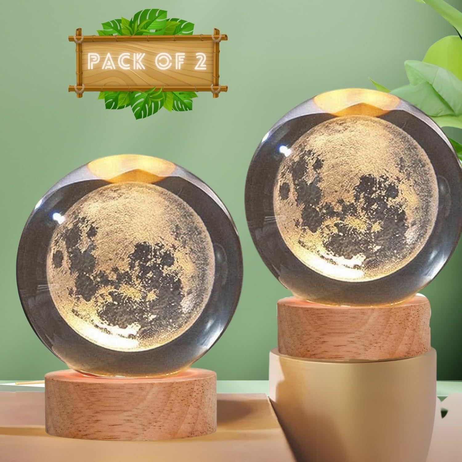 

Crystal Moon Lamp – Engraved Crystal Ball LED Night Light with Wooden Base, USB Powered, Ideal for Home & Office Décor, (Pack of 2, Warm White)