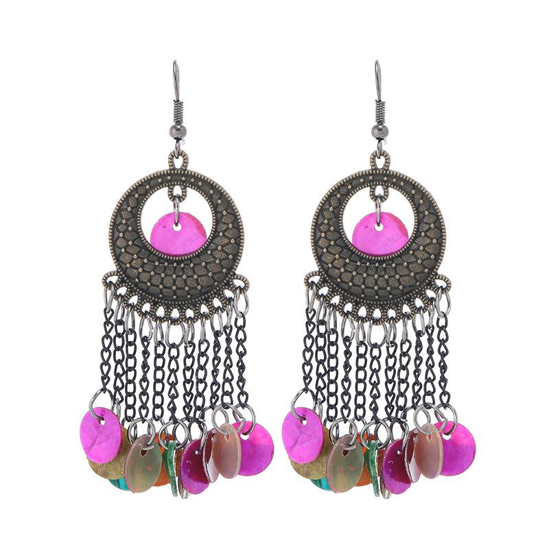 Wind bohemian shell earrings retro ethnic style long fringed earrings seaside vacation style earrings women