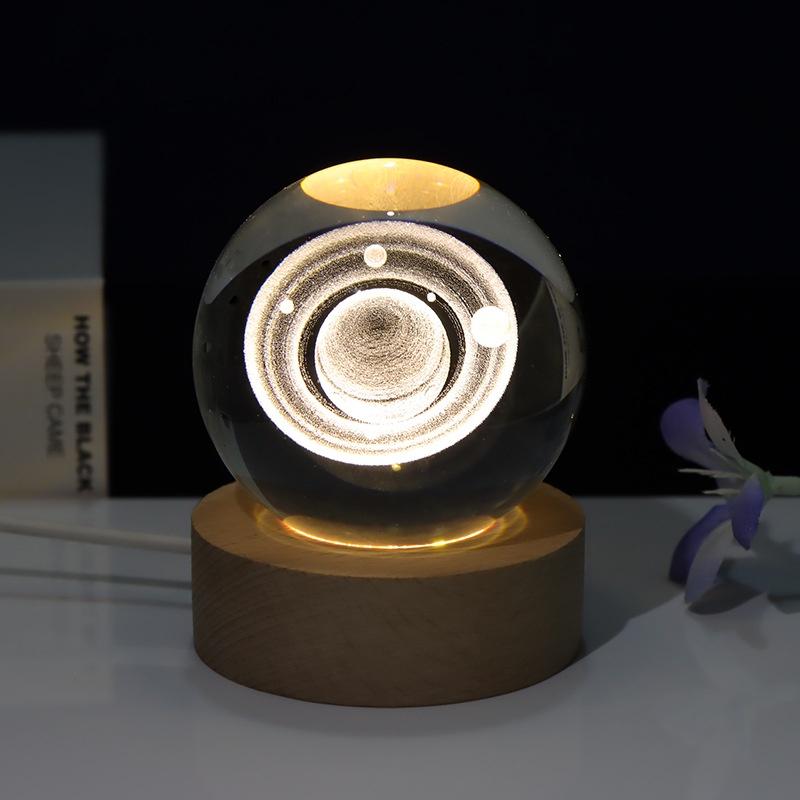 Creative 3d Laser Engraved Galaxy Crystal Ball Bedroom Decor Night Light Modern Minimalistic Style Glass Orb Gift