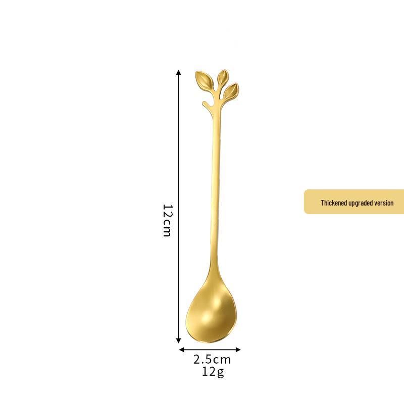 Gold Leaf Stainless Steel Spoon - Creative European Style Fruit, Coffee, Stirring, and Dessert Spoon Gift