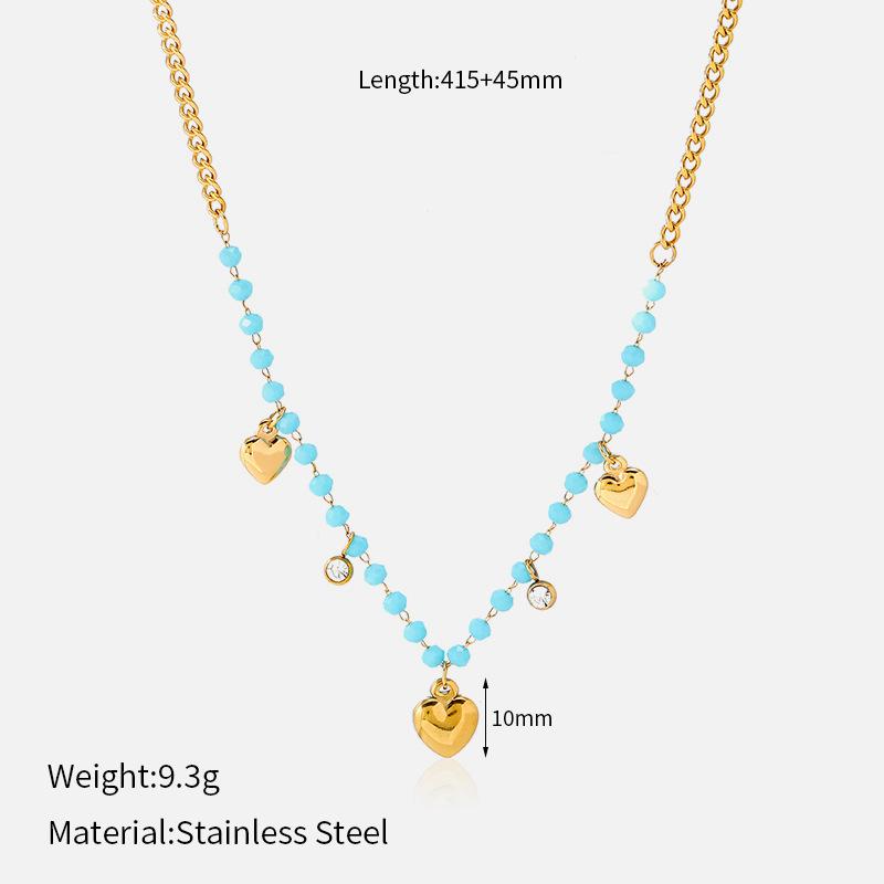 Blue beaded necklace for women, gold butterfly heart-shaped pendant, collarbone chain, niche design that doesn't fade