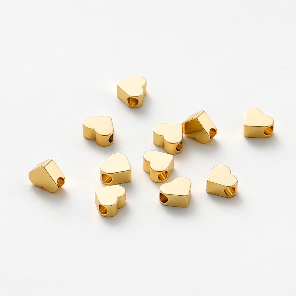 5MM 20pcs/bag 14K 18K Gold Color Plated Flat Heart Shape Charm Spacer Beads Loose Beads For DIY Jewelry Accessories Wholesale