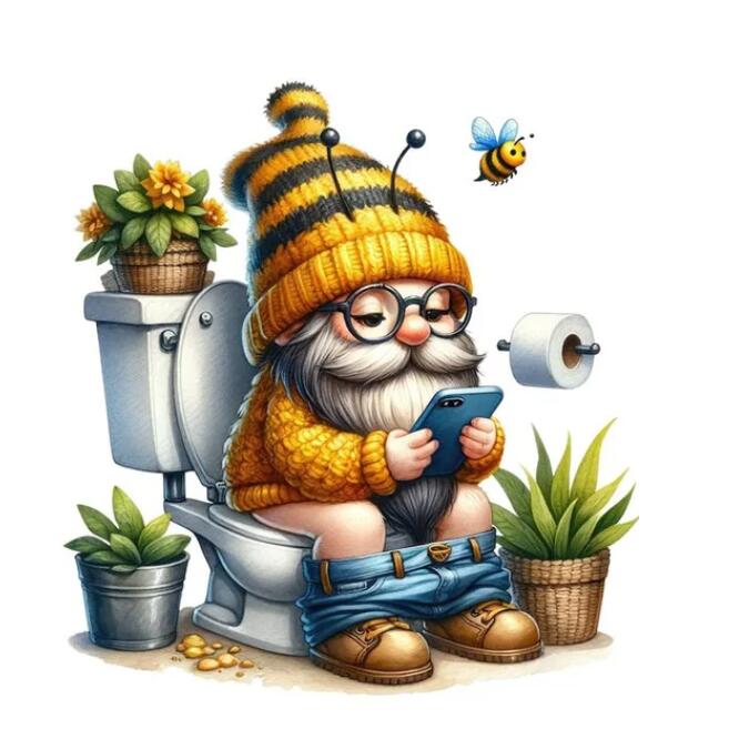 5D DIY Diamond Painting New 2024 Diamond Embroidery Gnome On The Toilet Newspaper Mosaic Jewelry Cross Stitch Home Decoration