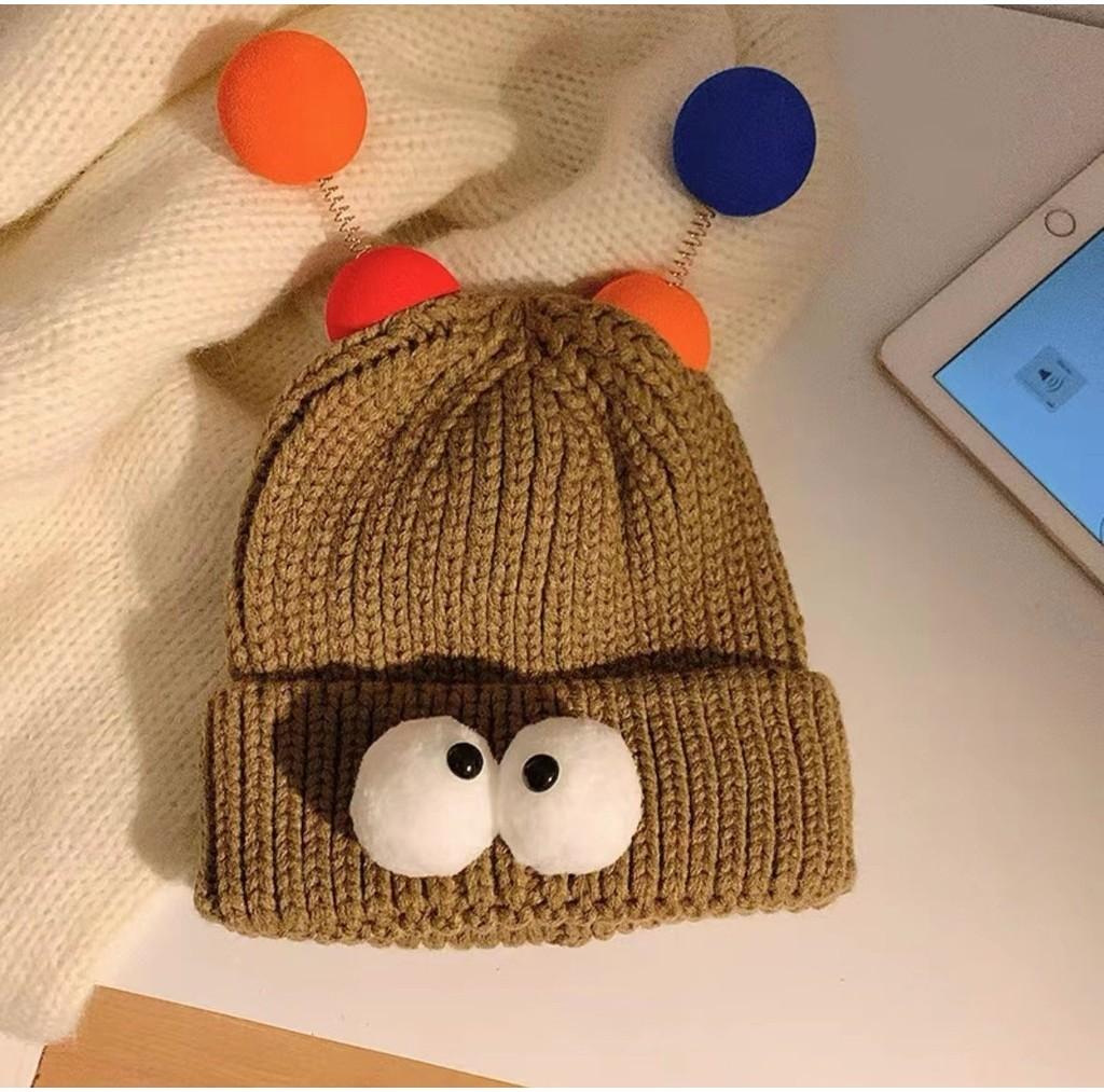 Chapéu de Tricô de Monstro Pequeno de Olhos Grandes Desenho Animado Para Mulheres Fofo Excêntrico Casais Gorro de Inverno