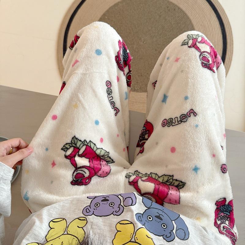 Damen Cartoon Flanell Fleecegefütterte Pyjamahose - Warmer Herbst-/Winterstil