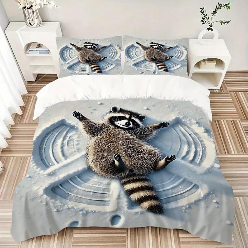 3pcs Anime Raccoon Snowman Comforter Set - Includes One Quilt Cover and Two Pillowcases (No Core) - Perfect for Bedroom and Guest Room Decoration