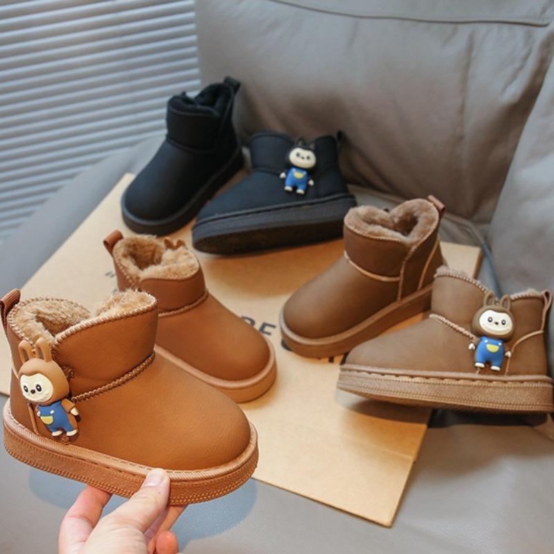 Girls' Warm Snow Boots Winter Thickened Short Boots with Fur Trim Non-slip Soft Sole Cotton Shoes