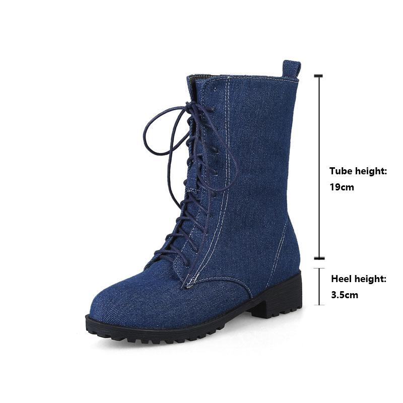Cizme de damă din denim noi de toamnă-iarnă cu toc gros, platformă, vârf rotund, pantofi de damă casual cu șireturi, botine pentru femei WSH5220