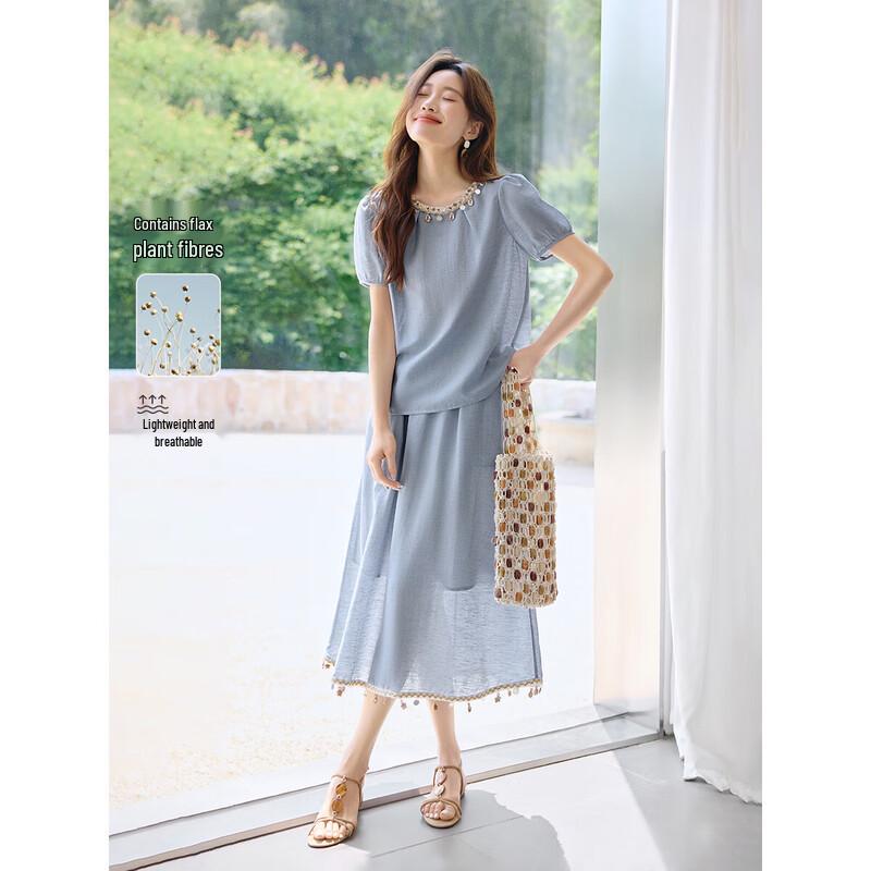 Mohan Yimei Summer Linen Blend Tassel Two-Piece Set M