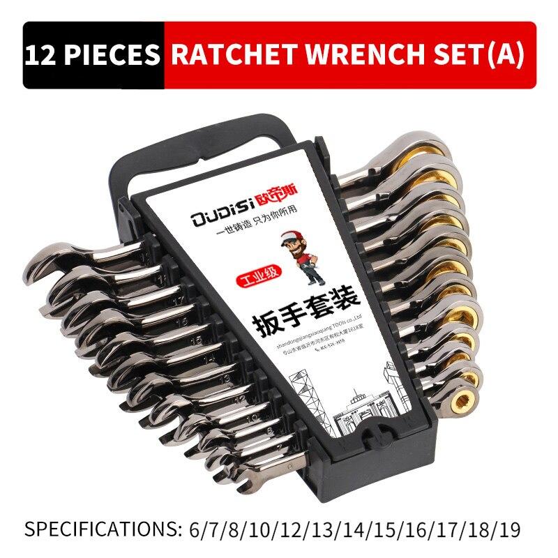 12pcs/6pcs Dual-use Ratchet Head Quick Wrench Set Hardware Tools 72 Teeth Wholesale 180 Degree Rotation